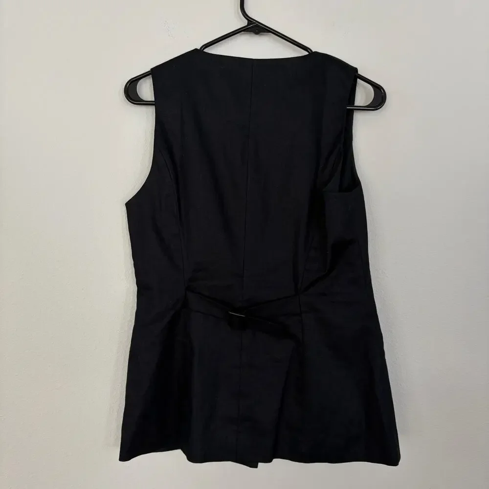 Banana Republic Factory Black Linen Blend Long Cutaway Vest (S) - Picture 6 of 7